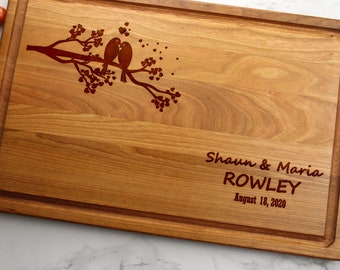 Custom Wedding Gifts Personalized Bird Family Cutting Board Handmade Wood Gifts Couple Gift Housewarming Gift for Friends Made in CANADA #46