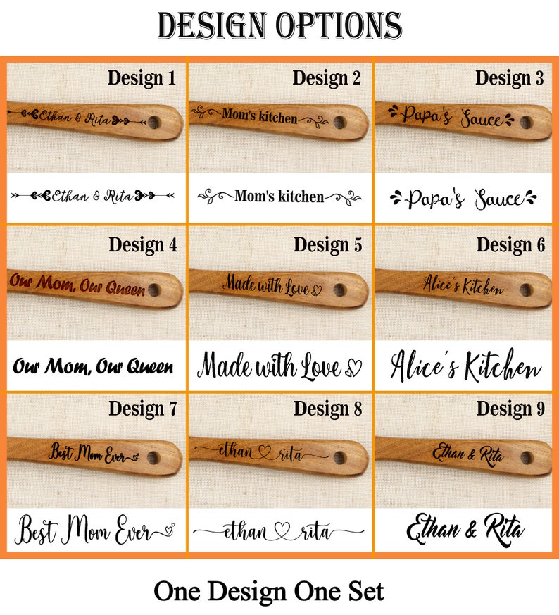 Personalized Wooden Spoon Set, Custom Engraved Wooden Spoon Wedding Gifts, Anniversary Gift for Grandma, Mother's Day Gift, Christmas gift image 3