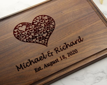 Personalized Cutting Board, Engraved Cutting Board, Custom Heart Design, Wedding Gift for Couples, Housewarming and Closing Present #63