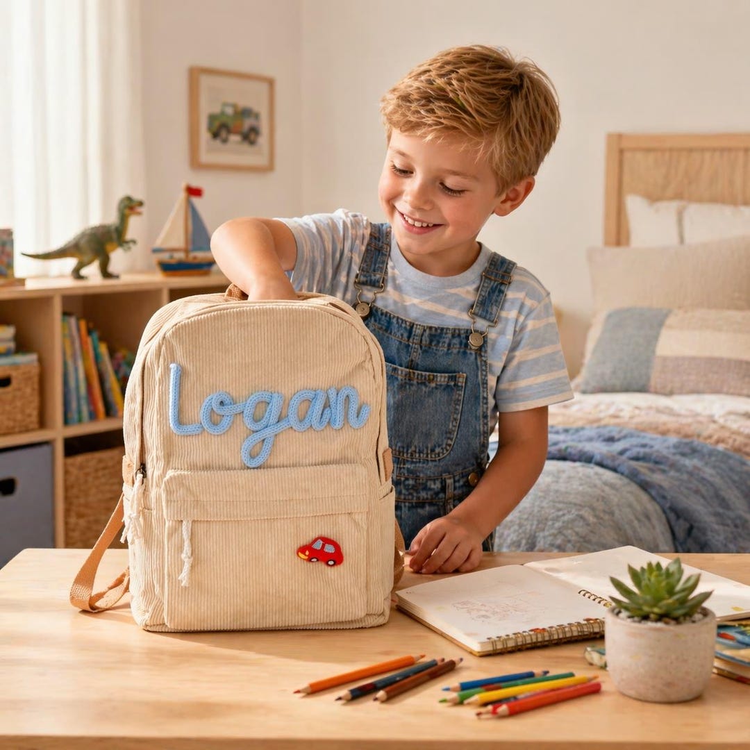 Back to School Backpack, Personalized Corduroy Girls Bag With Name ...
