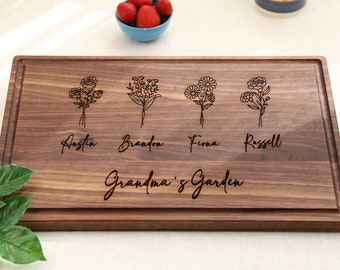 Planche à découper fleur personnalisée pour le mois de naissance, jardin de maman, cadeau pour grand-mère, cadeau fleur de naissance, cadeau de fête des mères pour grand-mère Fabriqué au CANADA #82