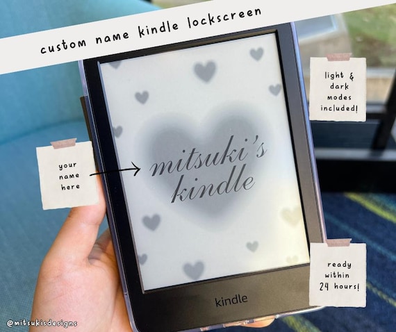 Custom Name Kindle Lockscreen | Cute Hearts Aesthetic Kindle Screensaver | Love Kindle Screen