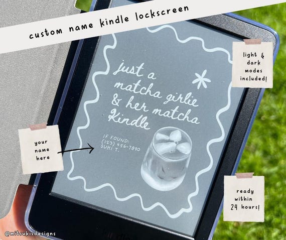 Custom Name Kindle Lockscreen | Cute Matcha Girlie Kindle Screensaver | Girlie Kindle Screen