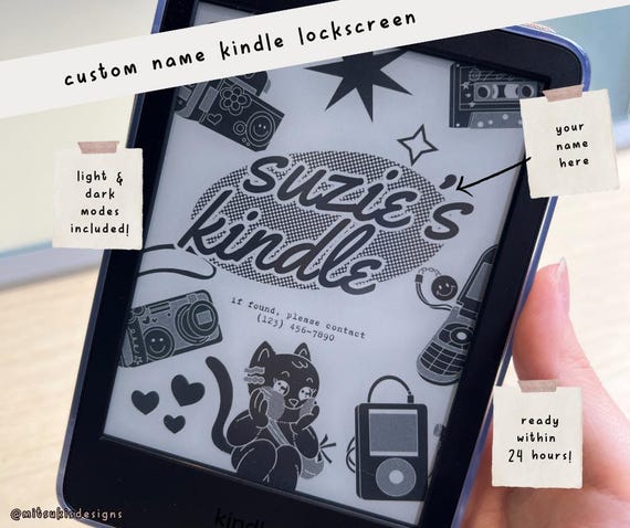 Custom Name Kindle Lockscreen: Retro Y2K Cat Screensaver (Digital Download)