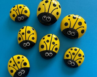 Hand painted and resin sealed yellow Lorybugrocks ladybug