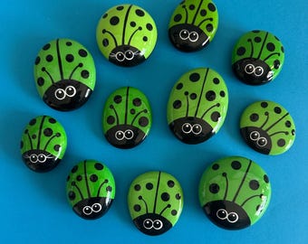 Hand painted and resin sealed lime green Lorybugrocks ladybug