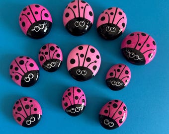 Hand painted and resin sealed pink Lorybugrocks ladybug