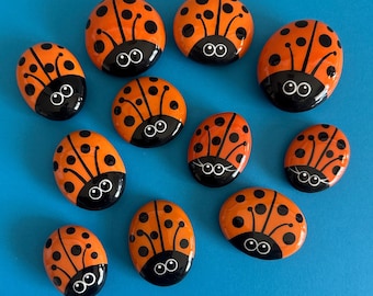 Hand painted and resin sealed orange Lorybugrocks ladybug