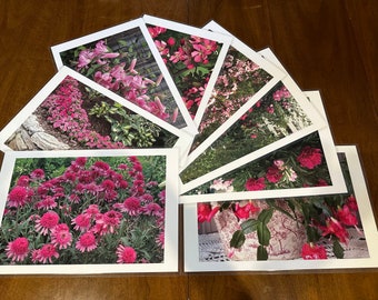 Pink floral laminated placemats, waterproof photo mats in sets of 4, 6, 8, table setting artwork