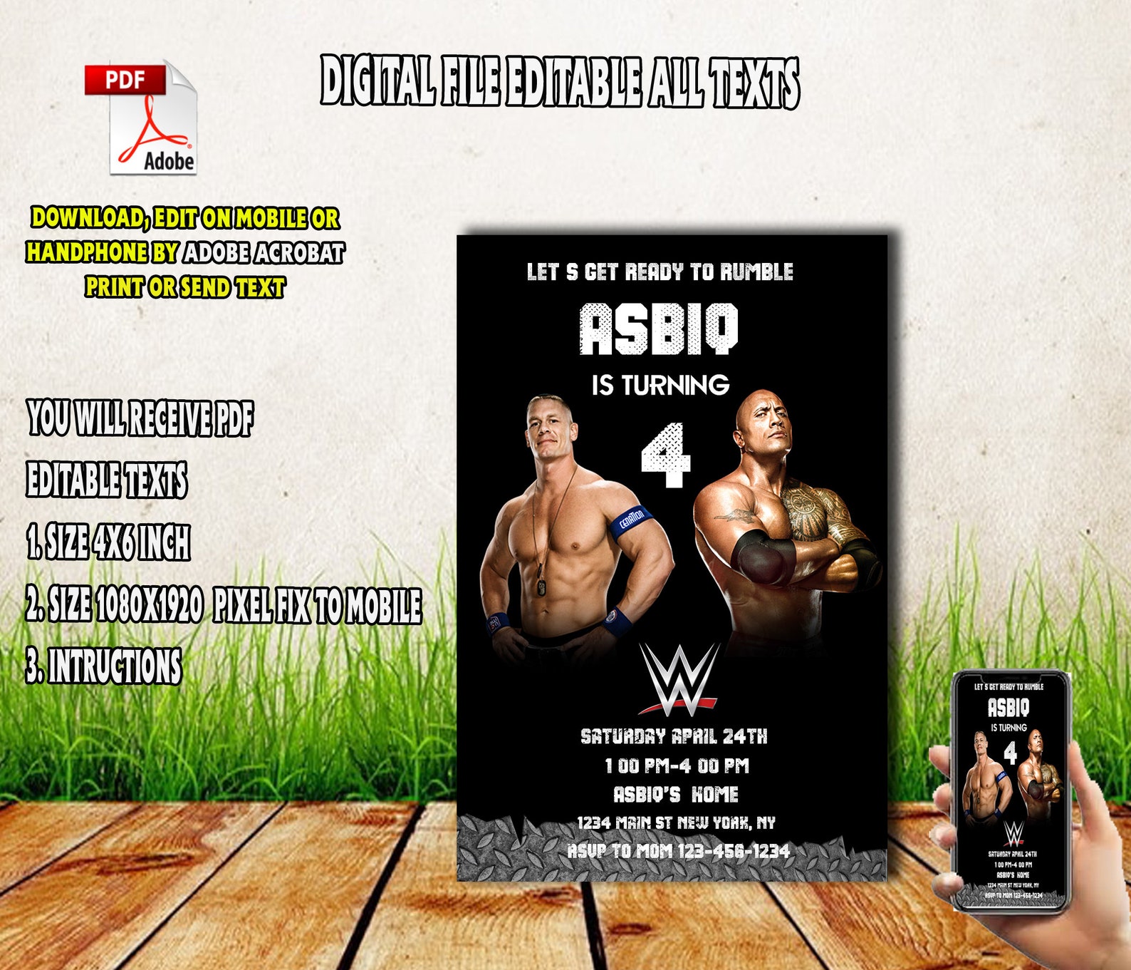 Editable Wwe Invitation Wwe Pdf Birthday Wwe Pdf Editable | Etsy