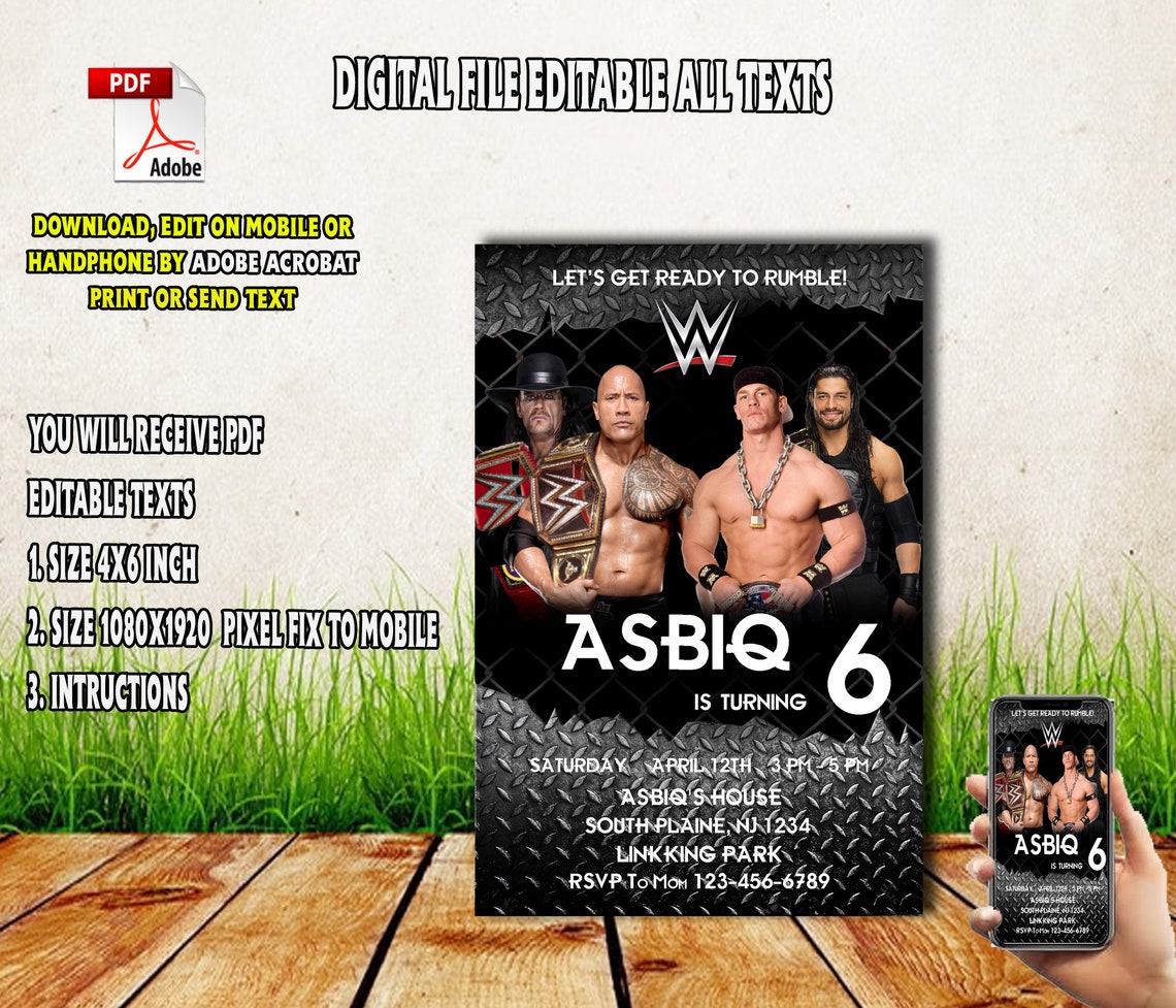 Editable Wwe Invitation Wwe Pdf Birthday Wwe Pdf Editable | Etsy