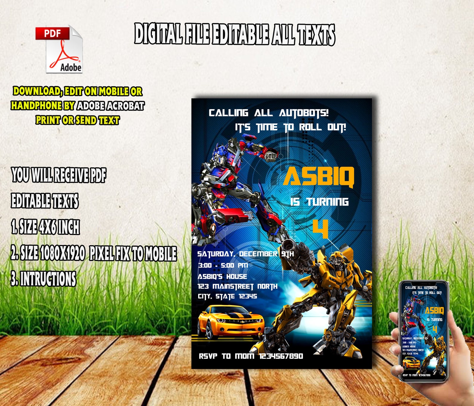 Editable Transformer Invitation Transformer Birthday Etsy