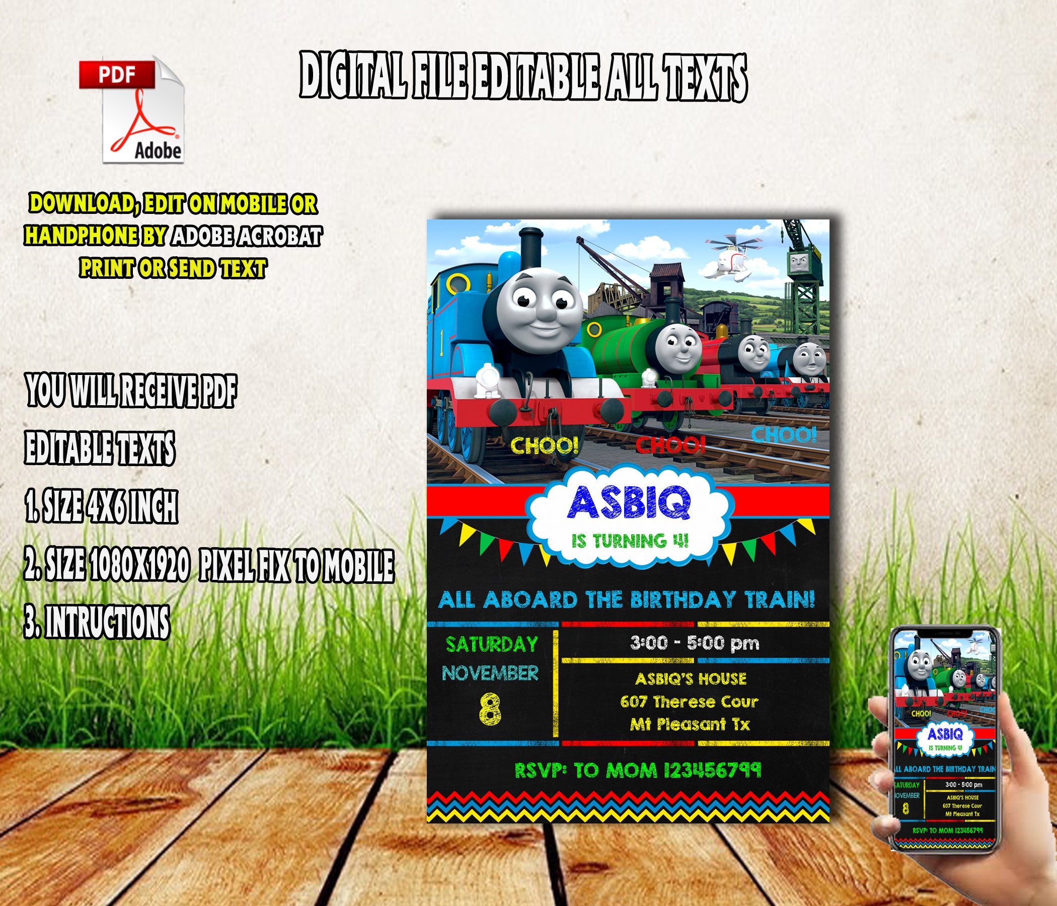Editable Thomas the Train Invitation Thomas Train Birthday Etsy