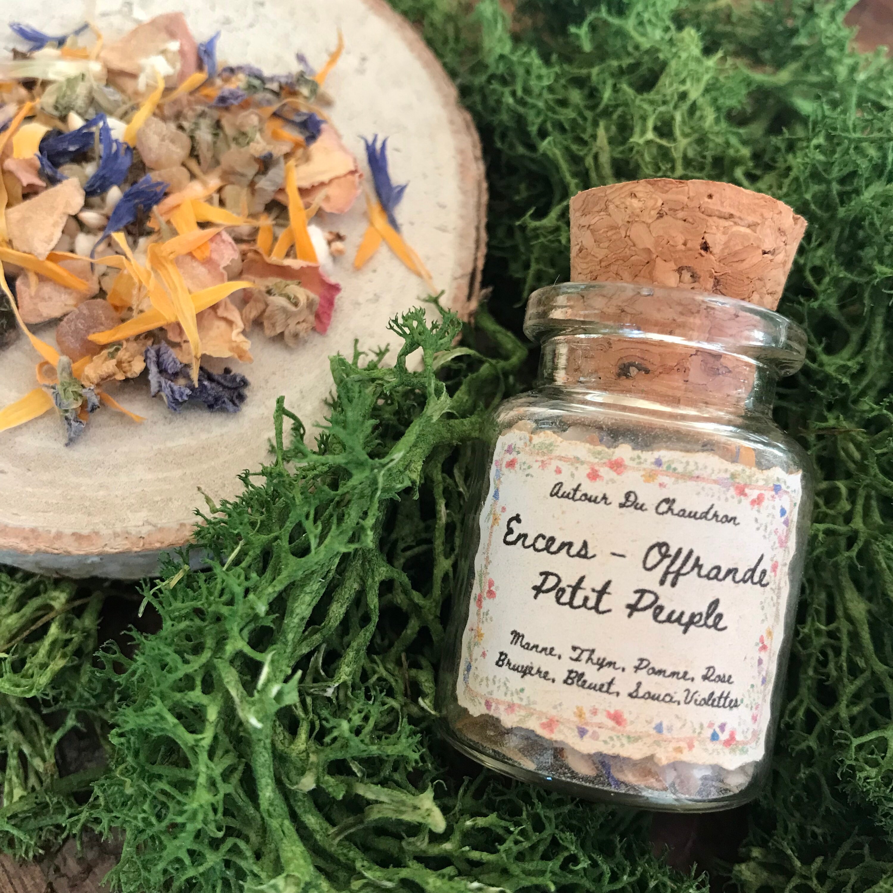 Encens-Offrande Petit Peuple, à Brûler ou Déposer en Offrande, Fait Main, Au Bleuet, Souci, Rose, Br