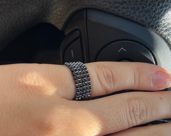 Black Ring with Miyuki seed beads