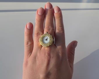 Vintage mini ring watch with adjustable ring, finger rings watches adjustable