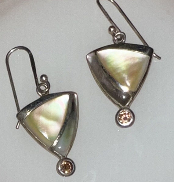 Vintage Sterling Silver Mother Of Pearl Abalone E… - image 2