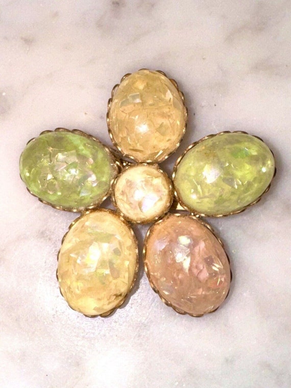 Vintage Coro Gold Tone Multicolor Confetti Lucite… - image 1