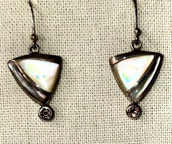 Vintage Sterling Silver Mother Of Pearl Abalone E… - image 1