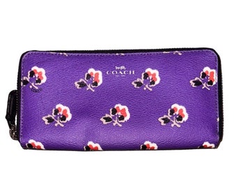 Coach F56732 Bramble Rose Flower Slim Accordion Zip Around Wallet Purple Black