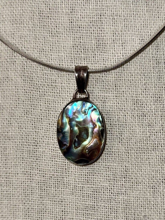 Sterling Silver 925 Large Abalone Pendant Necklace