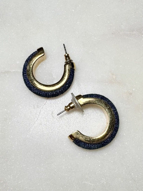VTG Joan Rivers Earrings Hoop Denim Fabric Gold T… - image 5