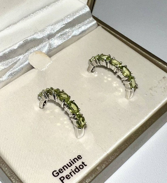 Sterling Silver 925 Peridot Half Hoop Earrings New