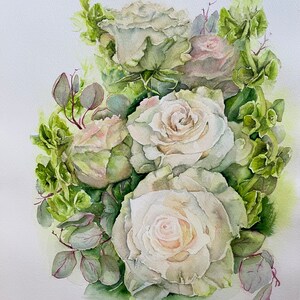 Original Watercolor Painting Roses wall decor home  art decor