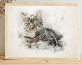 Personalised Pet Portrait from Photo, Cat portrait custom painting from photo, Cat mom gift, Cat dad gift, Pet Memorial Gift