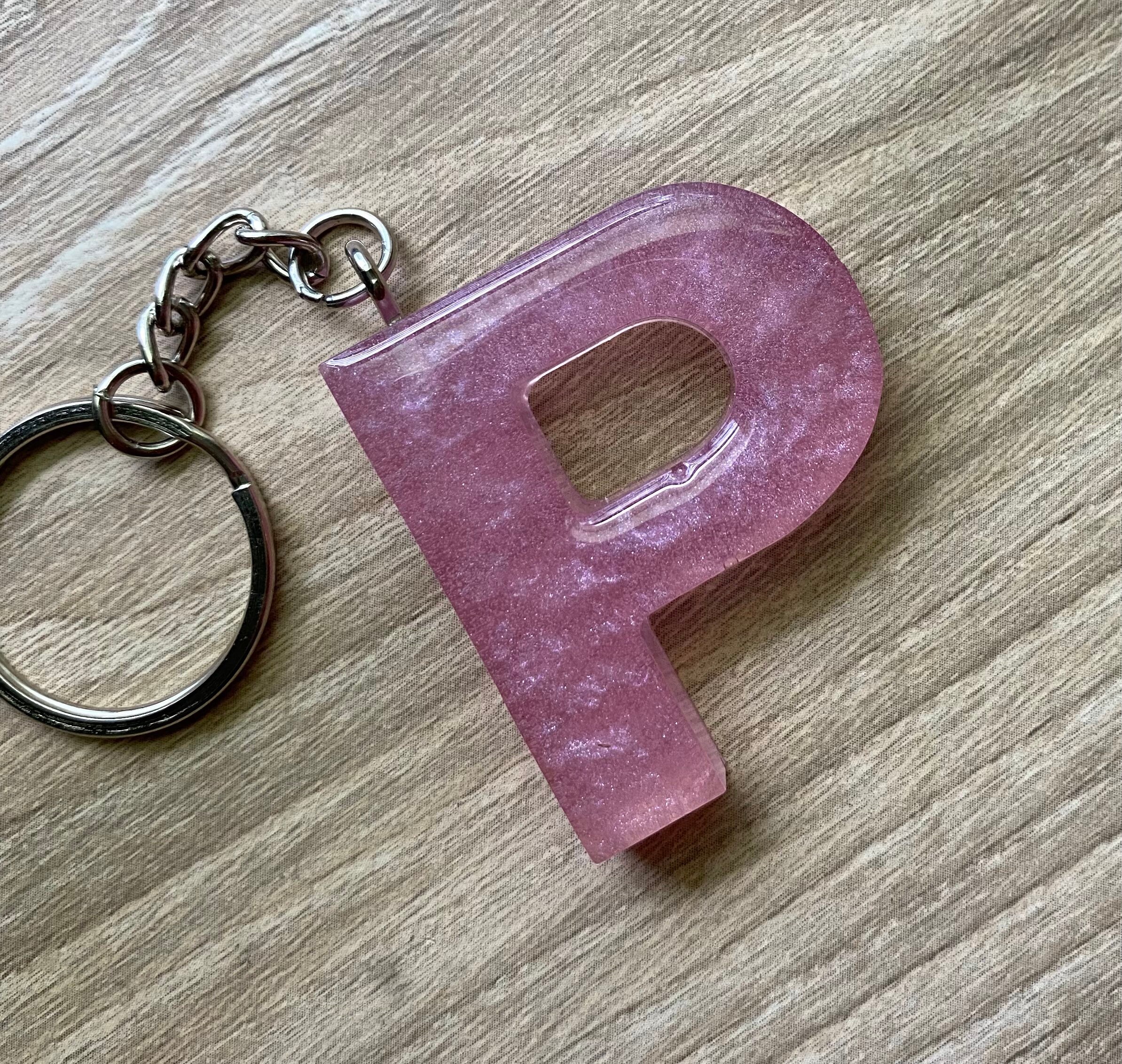 Pink shimmer letter P keychain Etsy