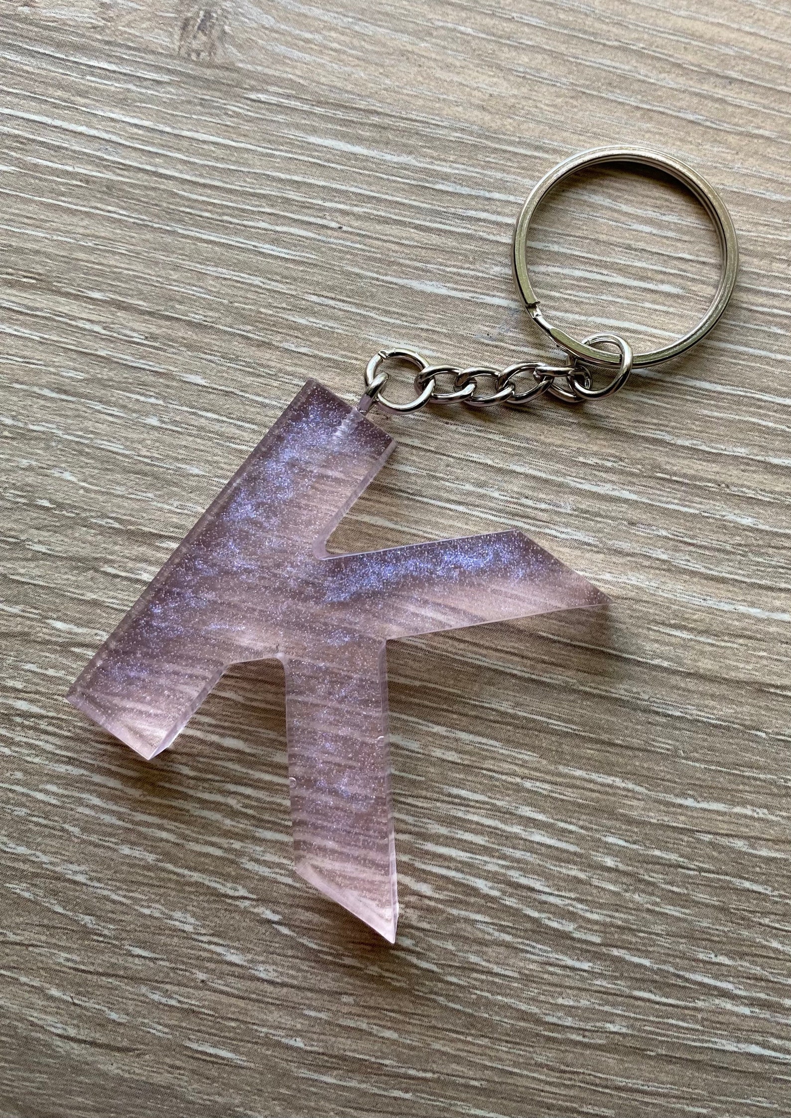 Pink shimmer letter K keychain Etsy