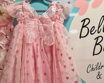 Pink Butterfly Hearts Dress, baby girl dress, birthday dress, girls dress, butterfly dress, fairy dress, girls birthday gift, girls dress