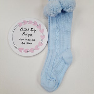 Blue Knee High Pom Pom Socks, baby boy socks, baby knee High socks, baby socks, baby girl socks, new baby gift, new baby, Toddler image 1
