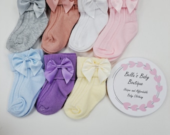 Bow Detail Ankle Socks, Baby Socks, Ribbed Socks, Pretty Baby Socks, Occasion Baby Socks, bow socks, ankle socks, wedding socks, party socks