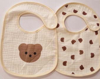 Bear Cub Bib Set, teddy bear bib, baby bibs, baby boy, baby girl, neutral colours baby wear, gender neutral, unisex baby bib, baby weaning