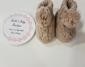 Baby Knit Booties, baby beige booties, new baby, newborn baby, baby shower gift, baby girl, new baby gift, knitted booties, baby boy, unisex