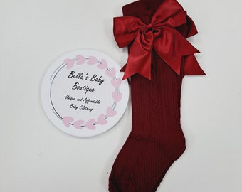 Burgundy Knee High Socks, baby socks, Christmas baby socks, Christmas day, baby girl toddler socks, baby knee high, festive babywear