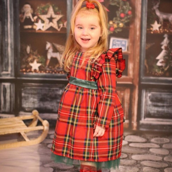 Festive Tartan Dress, baby girl Christmas dress, toddler Christmas dress, Christmas day outfit, Christmas party, tartan dress, baby tartan