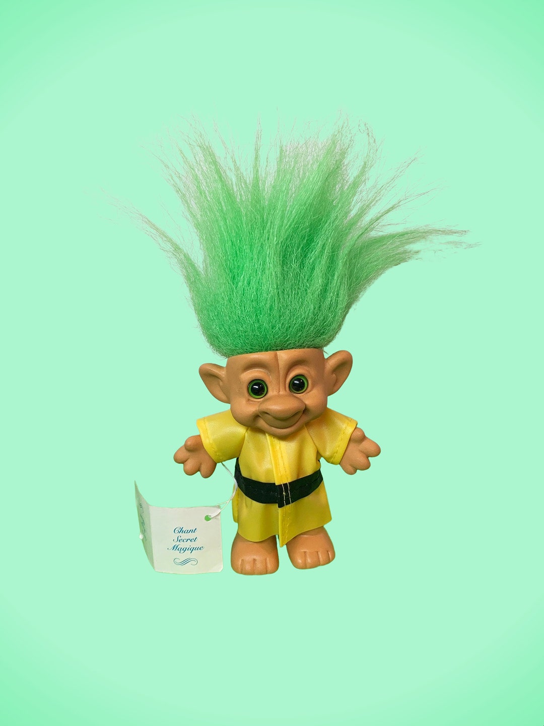 VINTAGE IDEAL WISHNIK TROLL GREEN CARRY CASE W/ TROLL DOLL