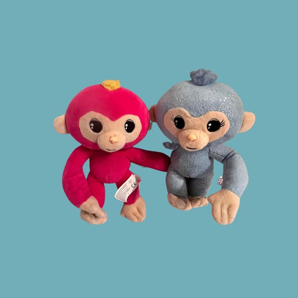 Fingerlings Freundschaft deine Fingerspitzen 2 niedliche kleine Affen-Plüschtiere, ein rosa und ein blaues