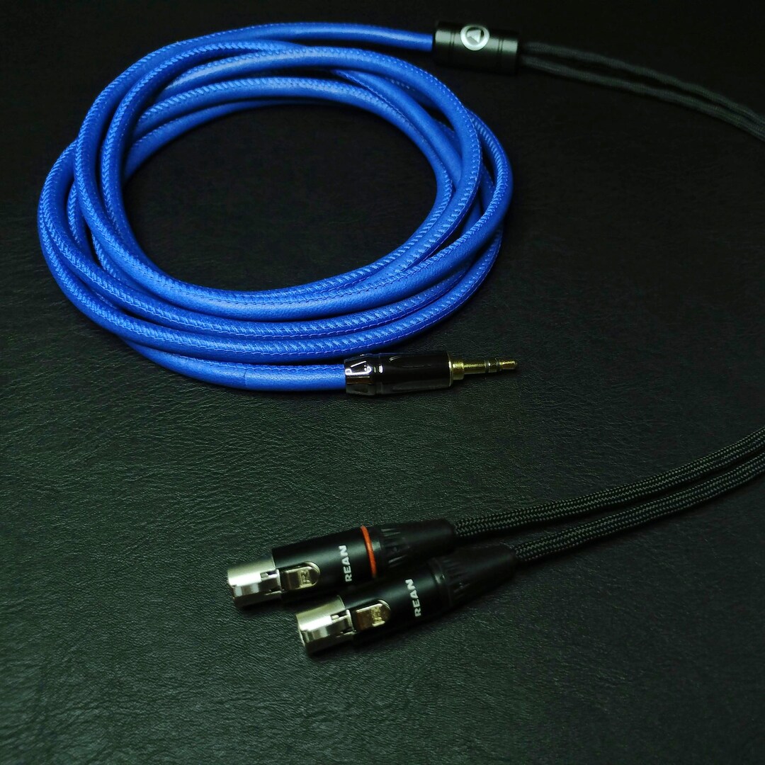 Audeze Dual 4 Pin Mini XLR Blue Leather Custom Headphone Cable Air Plus