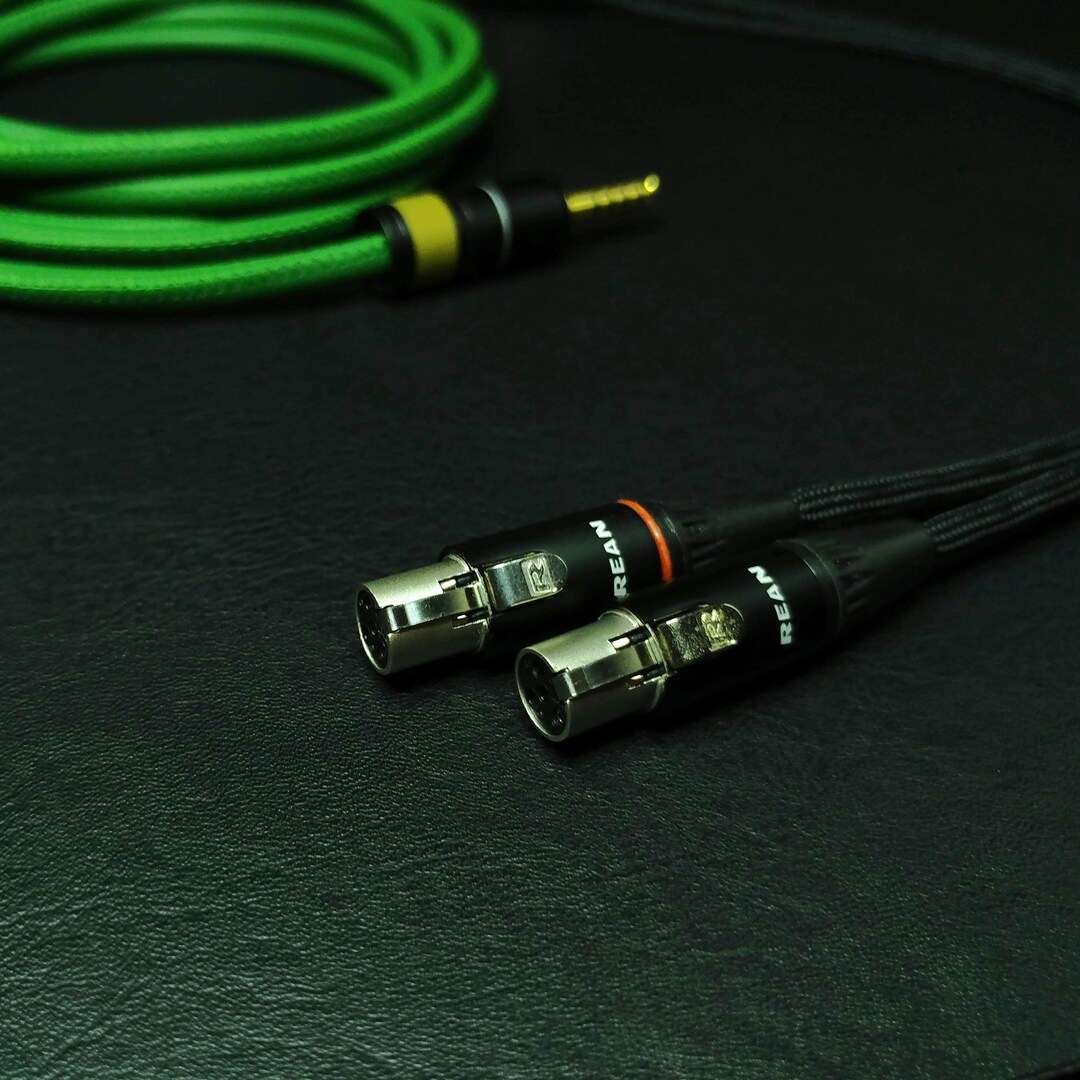 Audeze Dual 4 Pin Mini XLR Green Leather Custom Headphone Cable Air