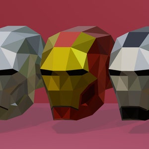 Vorlage Iron Man Maske Papier Handwerk Vorlage, Sofortiger Pdf-Download, 3D Low Poly, DIY druckbare Iron Man Maske