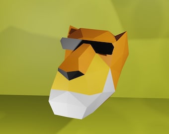 Modèle d'artisanat en papier de masque Cheetos, téléchargement pdf instantané, 3D low poly, masque Jaguar imprimable bricolage