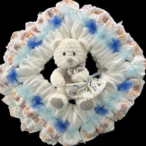 Baby boy diaper wreath perfect for a baby shower.