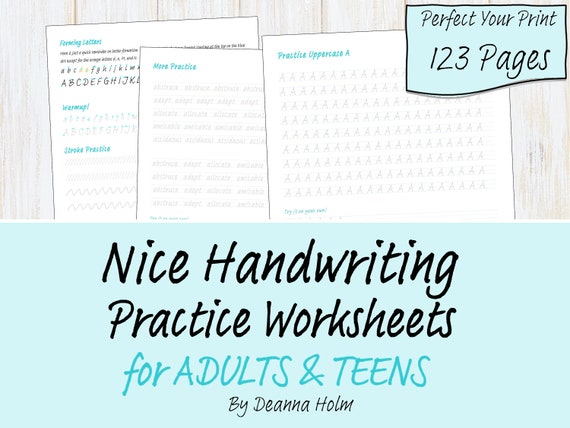 Nice Handwriting Practice Worksheets for Adults & Teens, perfect your print, print writing worksheets, penmanship download