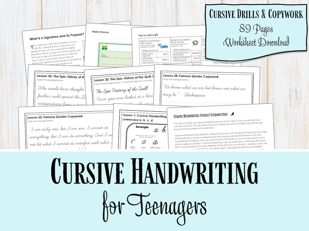 Cursive Handwriting for Teenagers, Penmanship Worksheets, Cursive ...