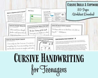 Cursive Handwriting for Teenagers, penmanship worksheets, cursive worksheets, cursive practice, improve your cursive, develop your signature