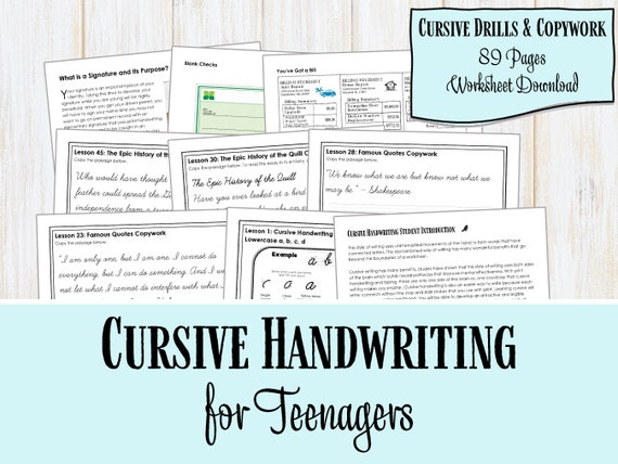 Cursive Handwriting for Teenagers Penmanship Worksheets | Etsy