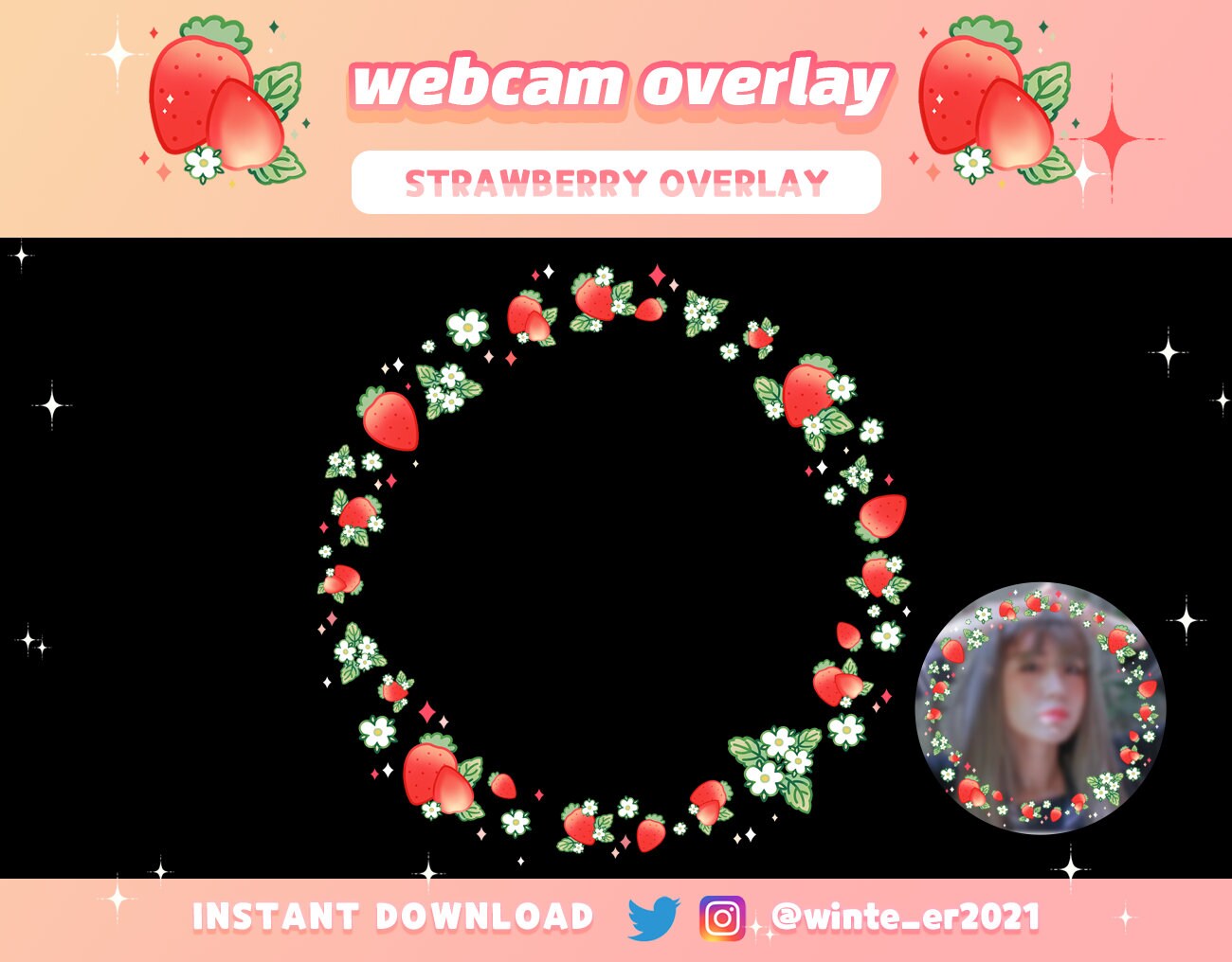 Twitch Strawberry Webcam Overlay / Cute Strawberry Cam Frame / Kawaii ...